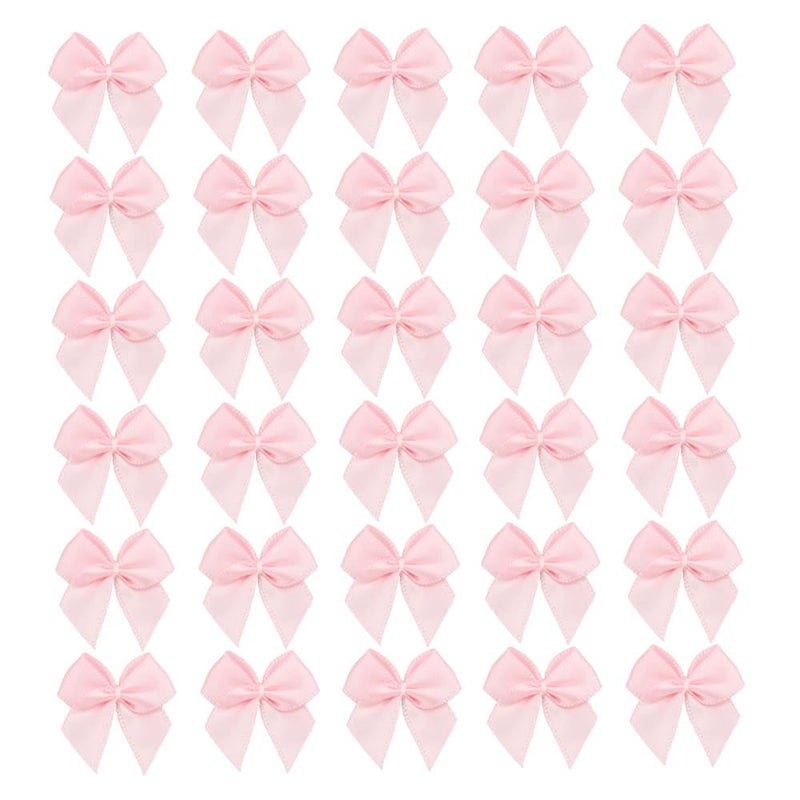 7Rainbows 50pcs Boutique Mini Pink Satin Ribbon Bows Flowers Appliques DIY Craft for Sewing Scrapbooking Wedding and Gift - Image 1